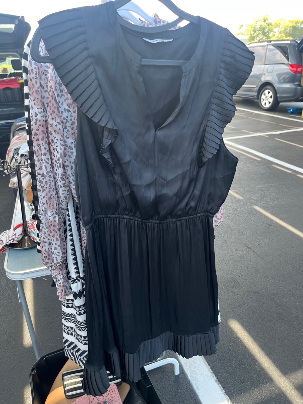 Steve Madden Black Pleated Sleeve V-Neck Tunic